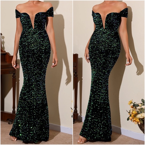Luxurious Off Shoulder Sequin Evening Formal Wedding Dress - Picture 2 of 6